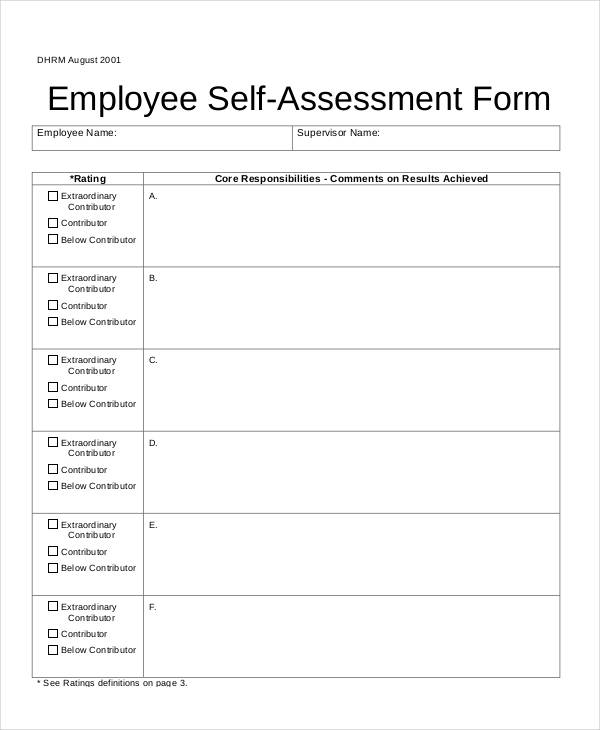 Self Assessment Printable Employee Self Evaluation Form Printable