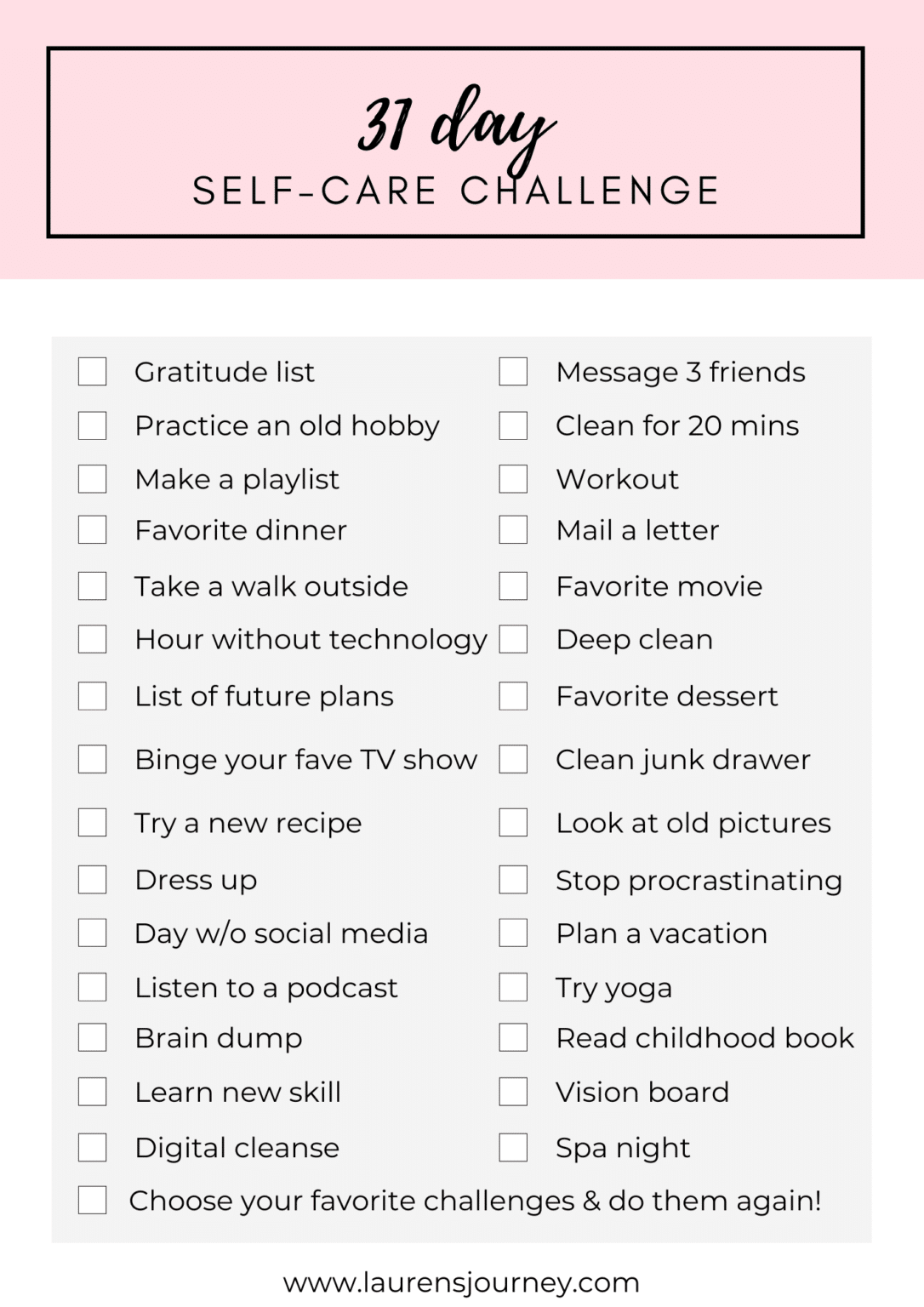 Self Care Checklist Dfwinfo