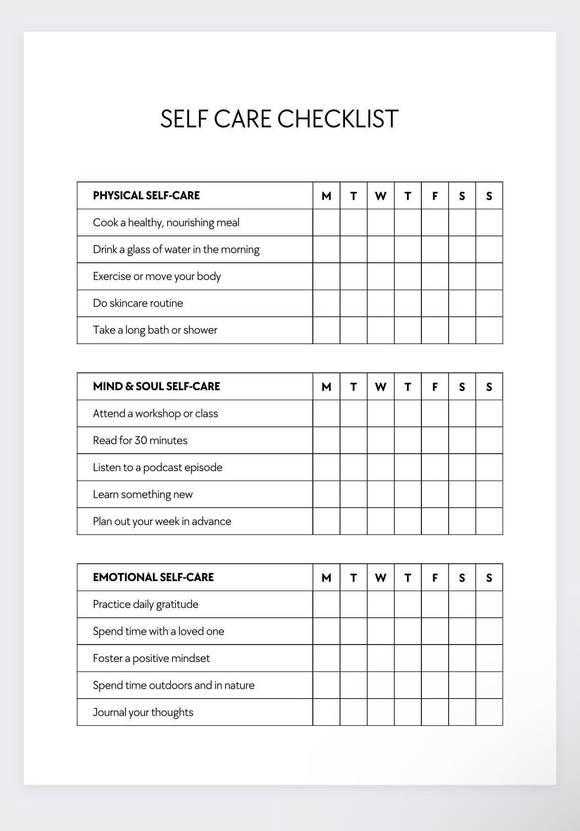 Self Care Checklist Self Care Checklist Printable Daily Self Care 