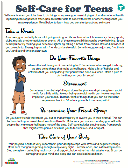 self care for teens handouts