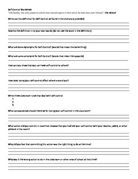 self control worksheets for adults