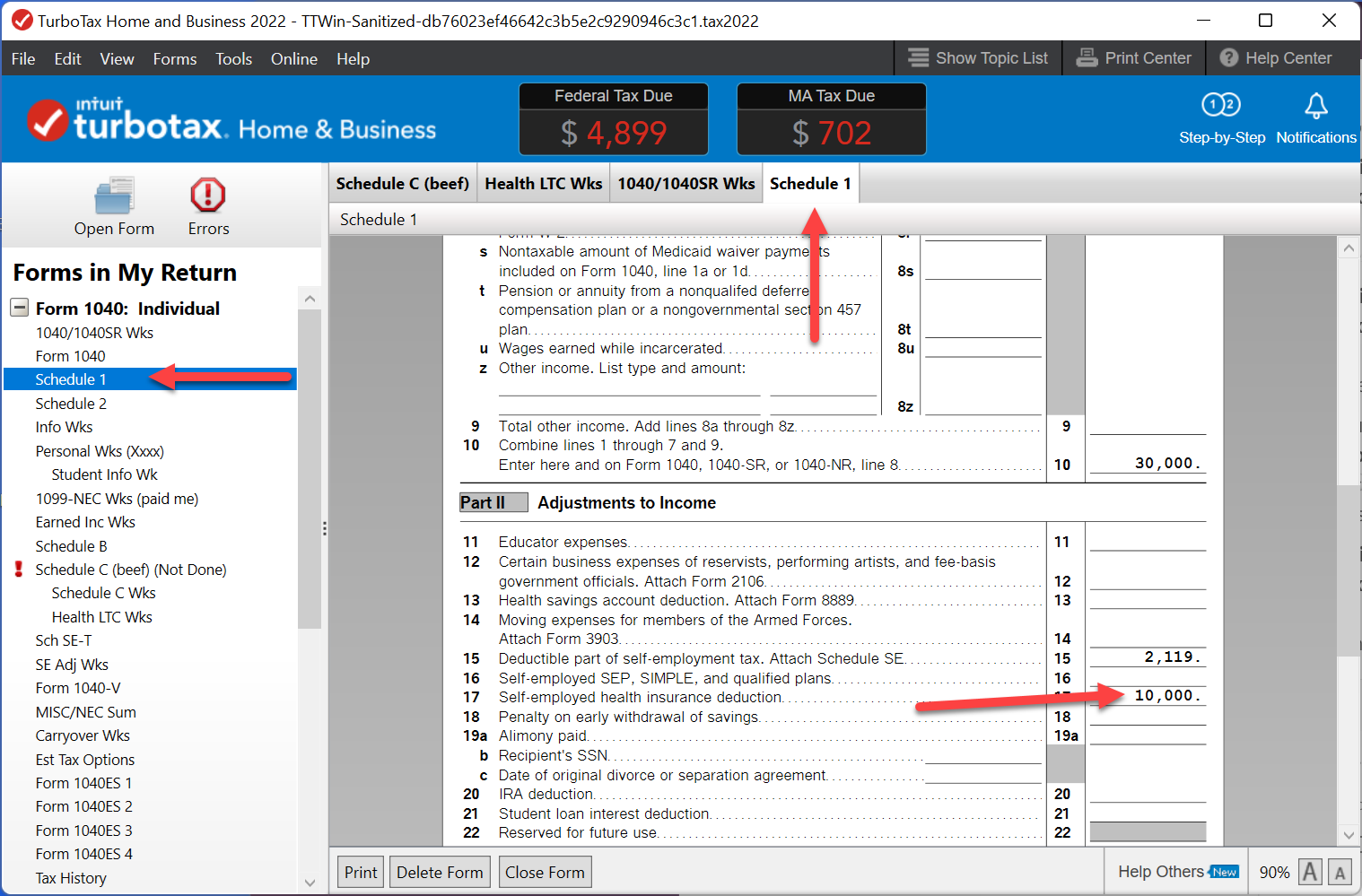 self employed schedule c worksheet