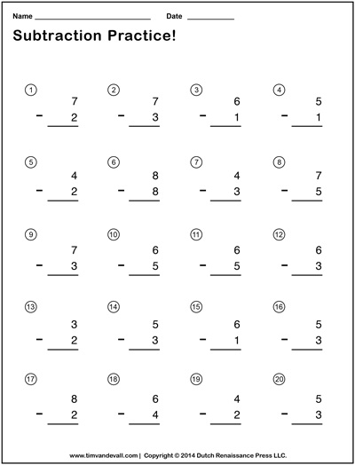 subtraction worksheets for kids easy