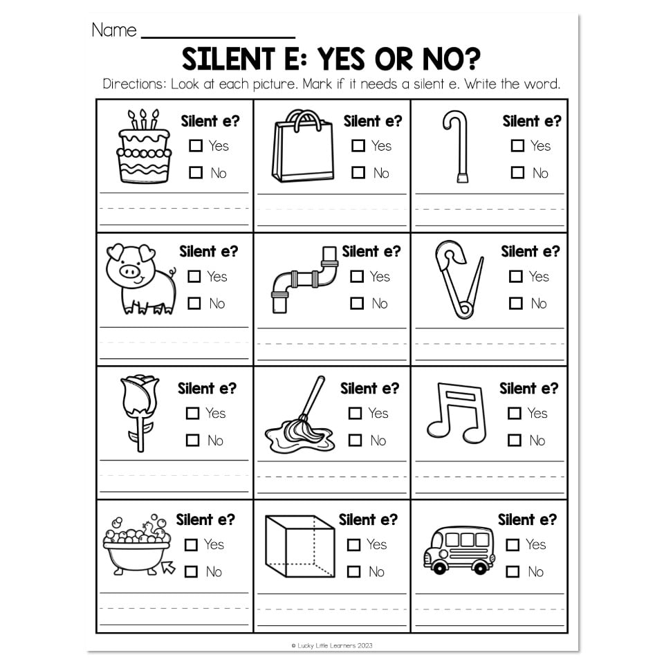 silent e worksheet for kids