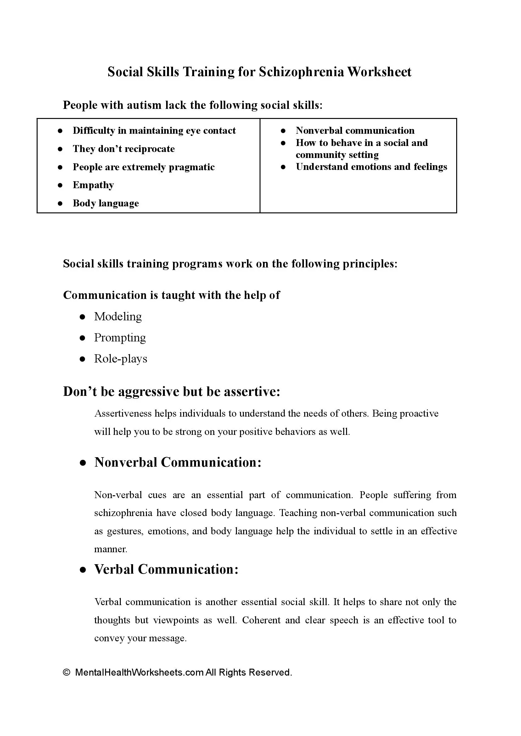 Social Skills For Schizophrenia Worksheets SkillsWorksheets