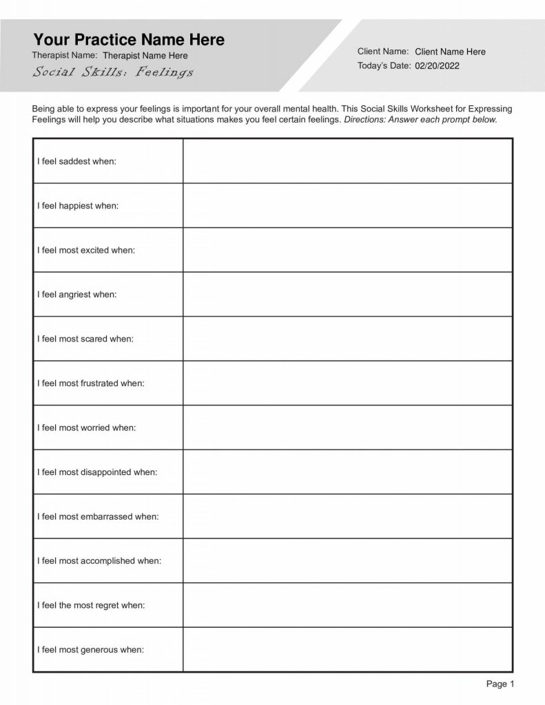 Social Skills Worksheet For Expressing Feelings Editable