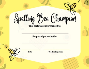 Spelling Bee Certificates TPT Worksheets Library