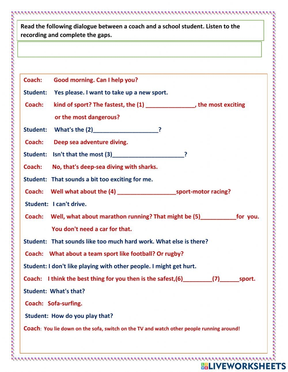Sports Conversation Worksheet