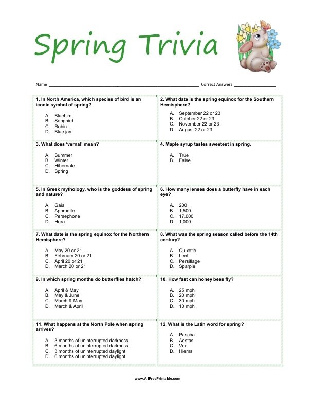 Spring Trivia Free Printable