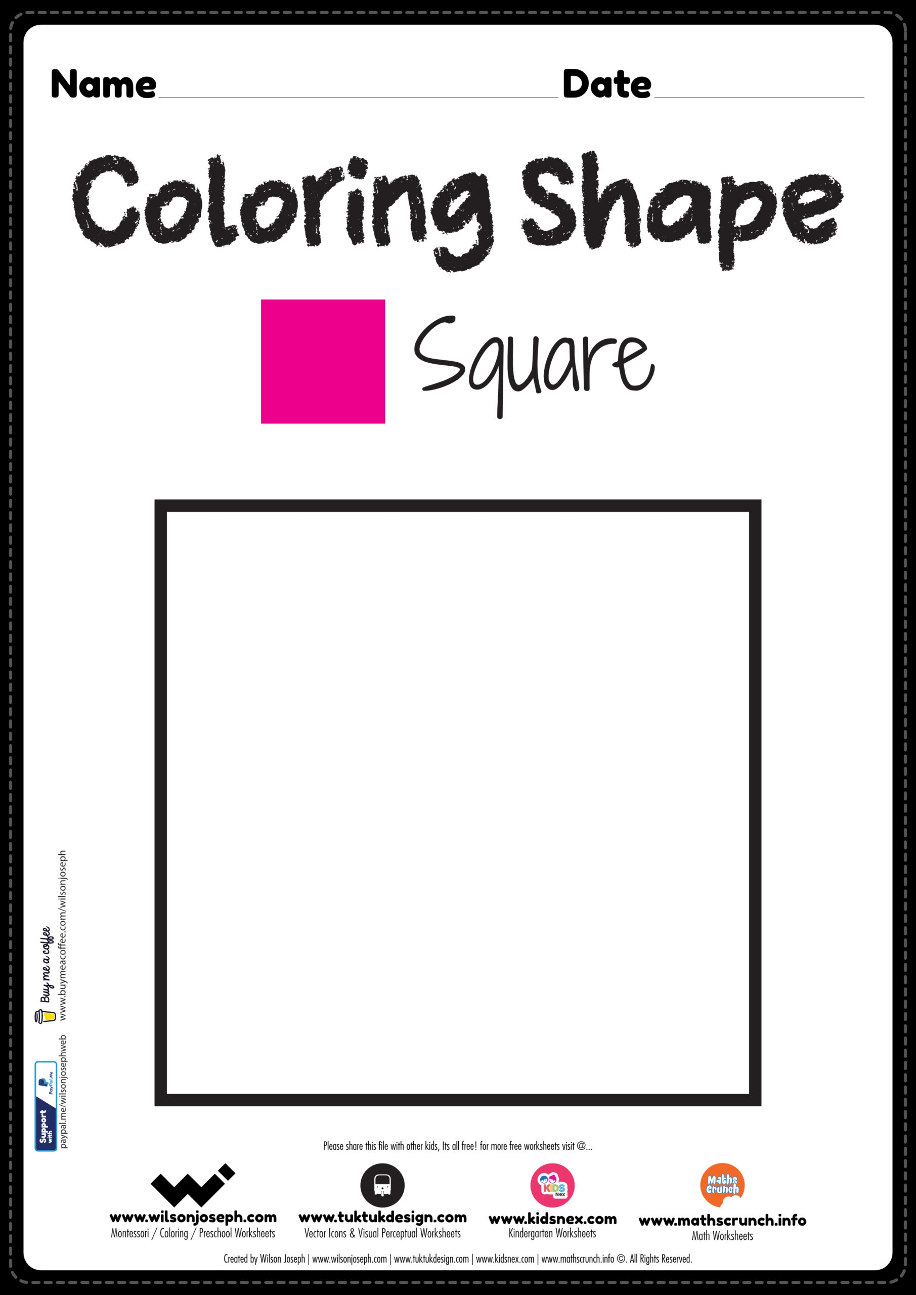 Square Coloring Page Free Printable PDF For Preschool Kids