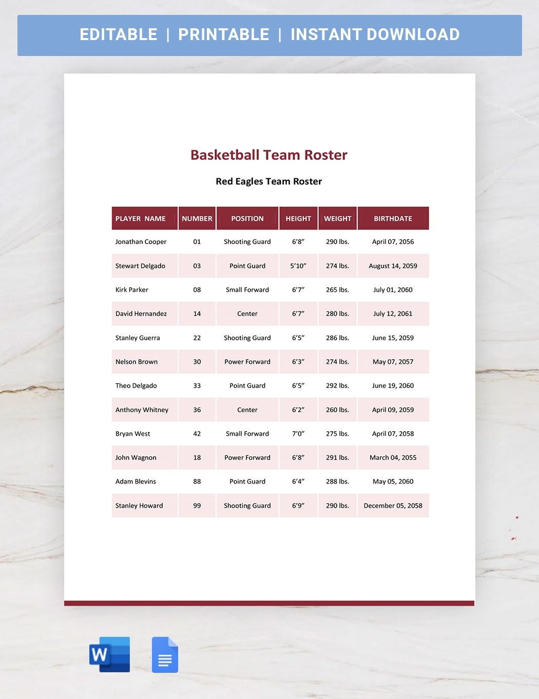 Staff Roster Template In Google Docs PDF Word Download Template