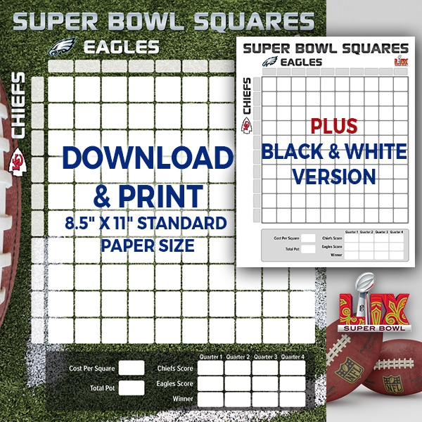 SUPER BOWL LIX 2025 Printable Super Bowl Squares