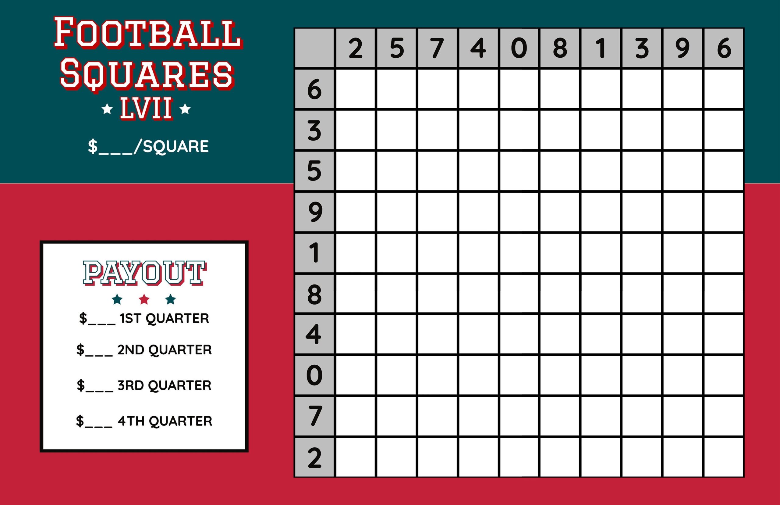 printable template super bowl squares 2025