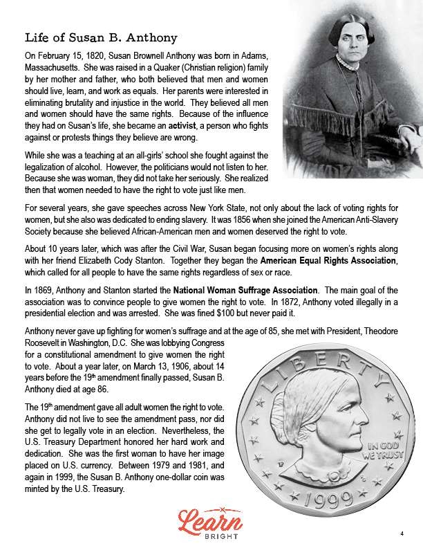 Susan B Anthony Worksheets Library