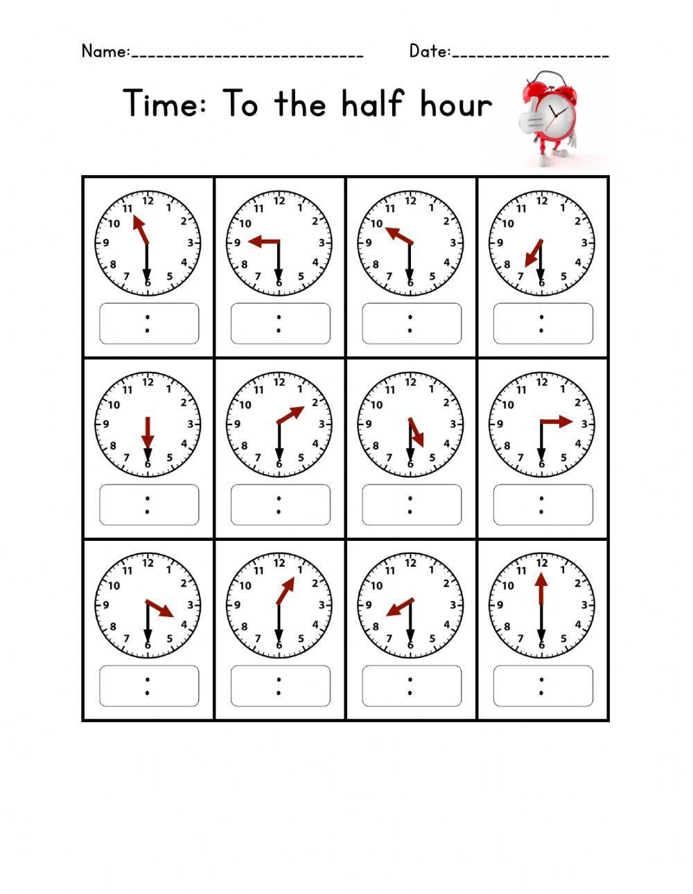 telling time by half hour
