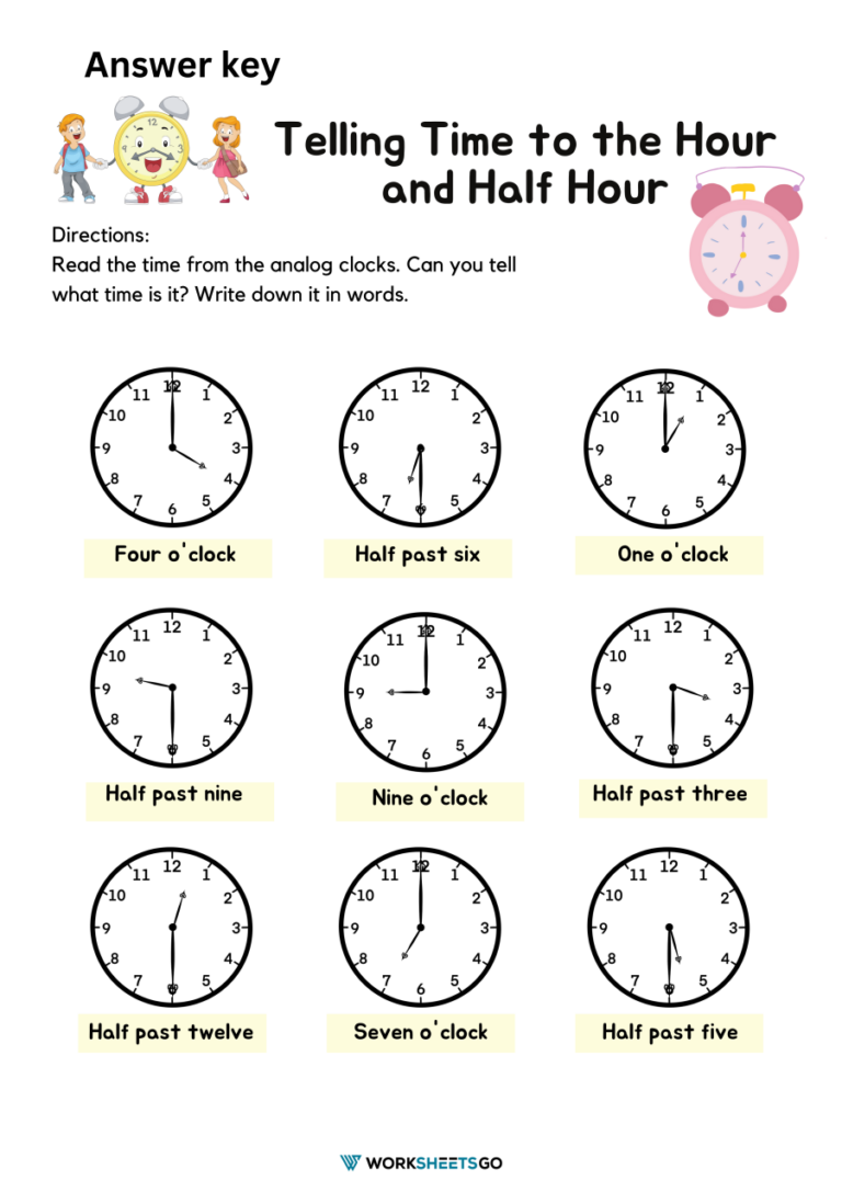 free printable half hour worksheets