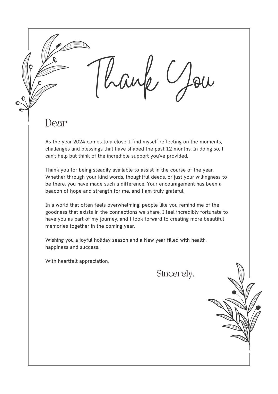 Thank You Letter Printable Gratitude Etsy Digital Download Etsy