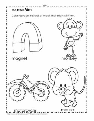 The Letter M Coloring Pictures Worksheets