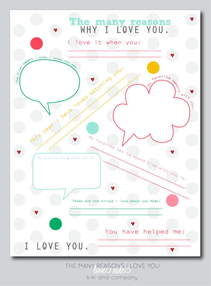 The Many Reasons Why I Love You LOVE NOTE Free Printable Kiki Company