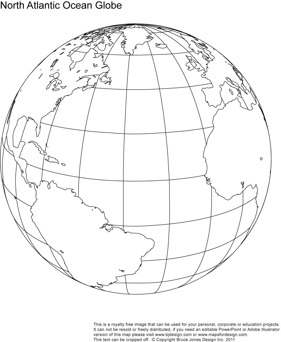 The North Atlantic Ocean Globe Is Shown In Black And White