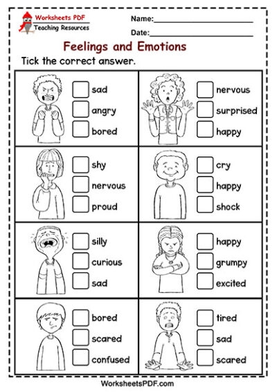 Tick The Correct Answer Emotions Worksheets PDF