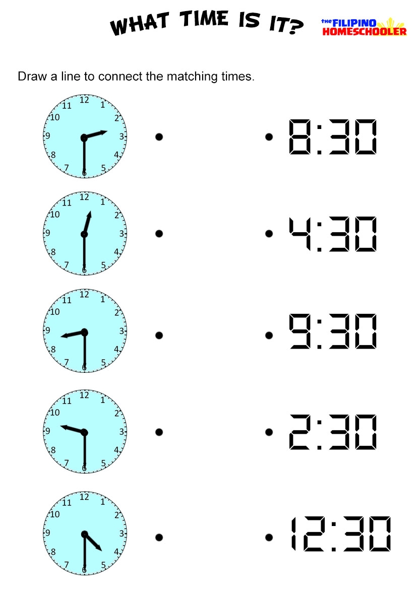 Time To The Half Hour Worksheets