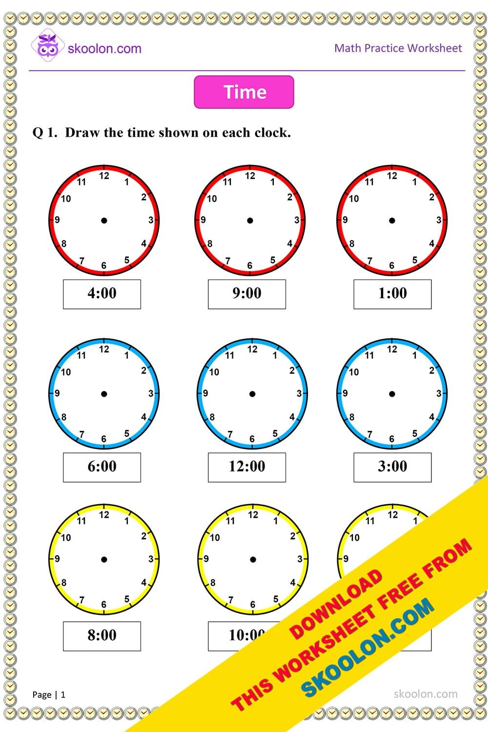 Time Worksheet 1 Skoolon Worksheets Library