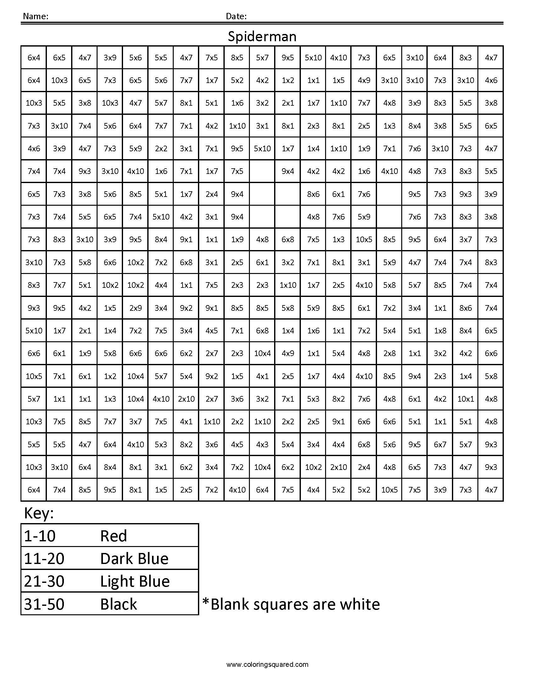 square number colouring sheet