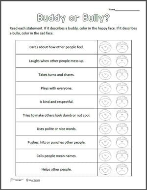 To Delete Free Printable Buddy Or Bully Worksheet We Are Teachers