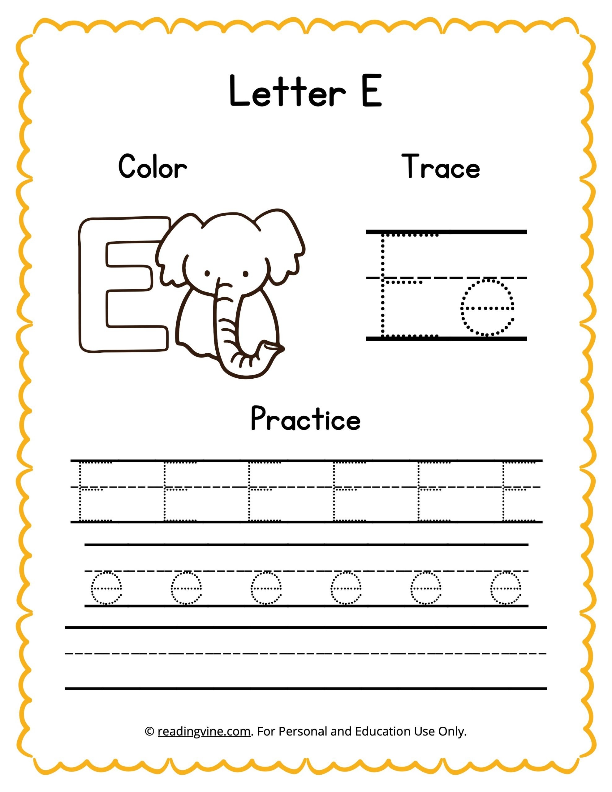 letter e tracing template