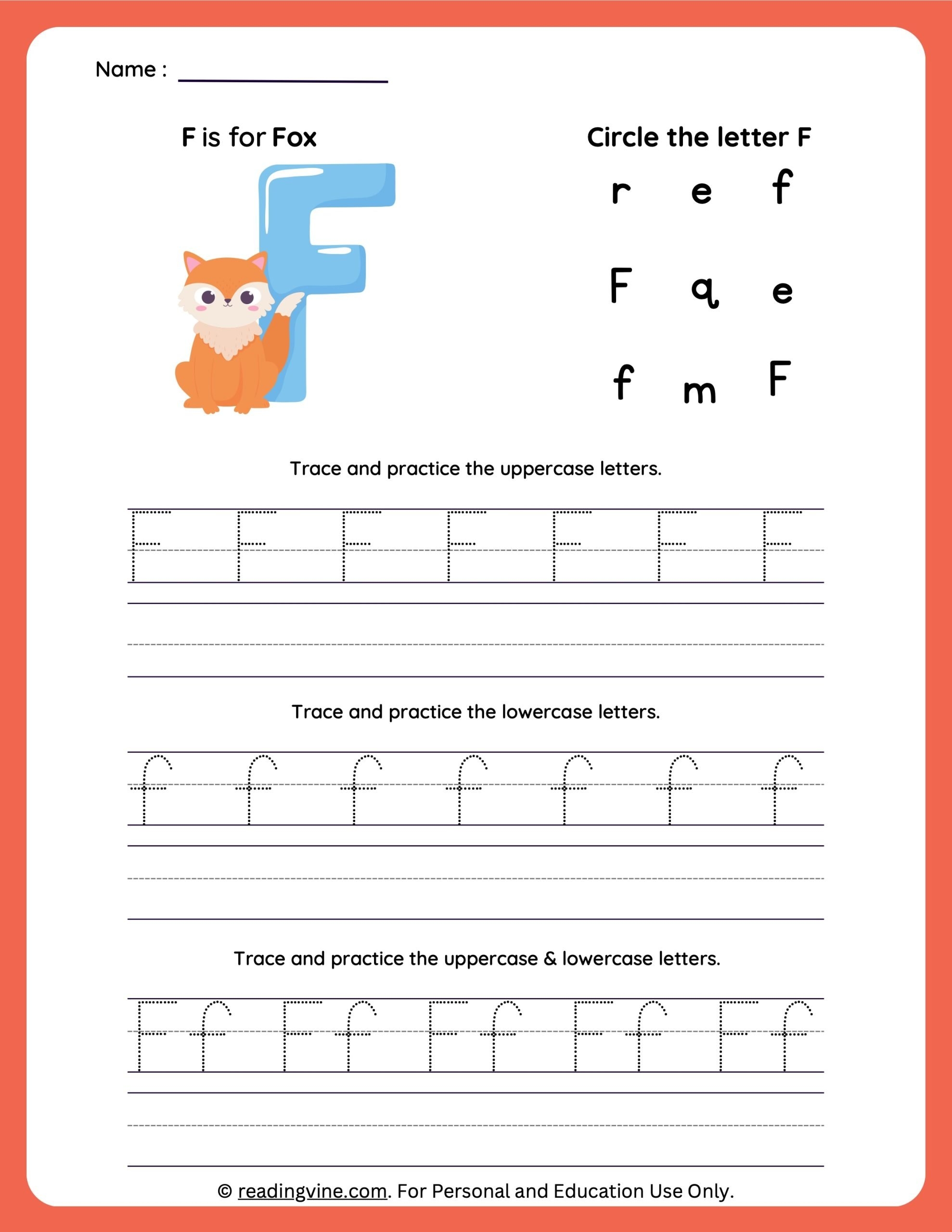 Tracing Letter F Worksheets For Preschool