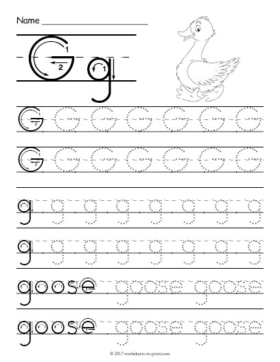 letter g tracing free printable