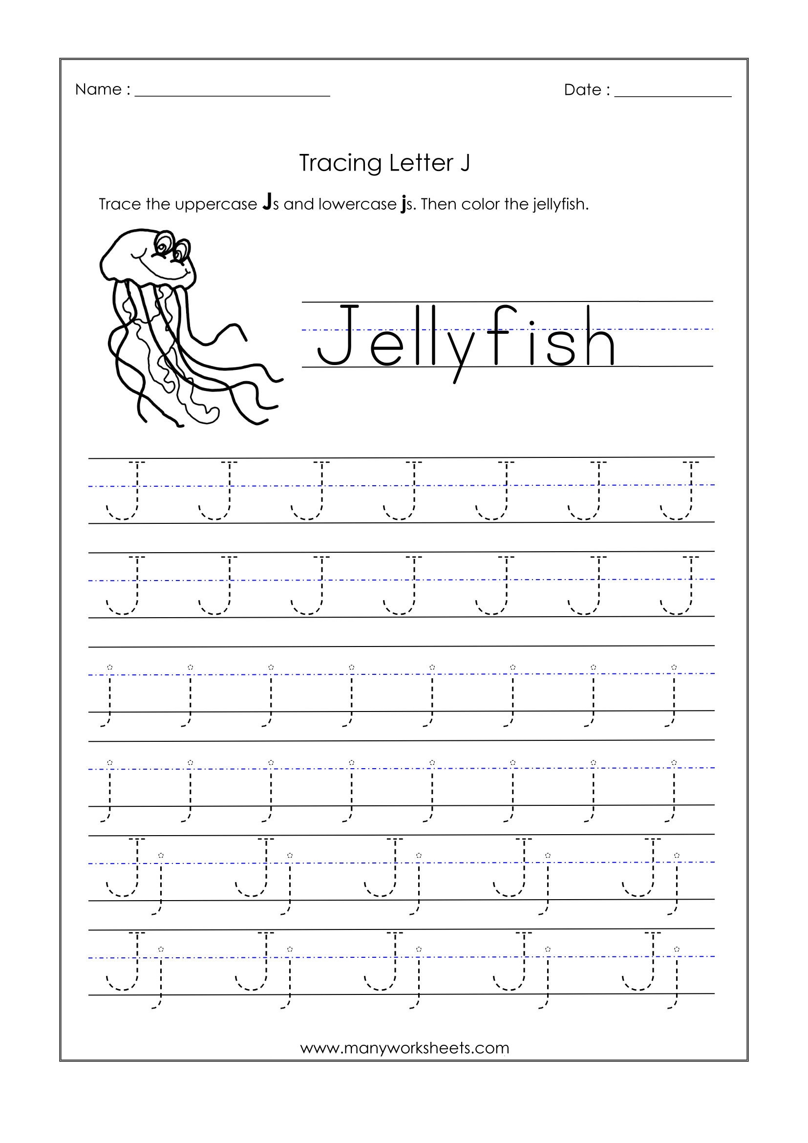Tracing Letter J Letter Tracing Worksheets