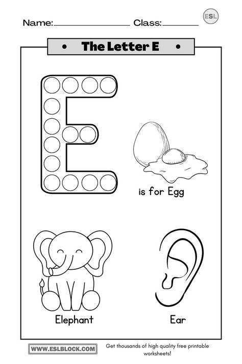 letter e printables preschool
