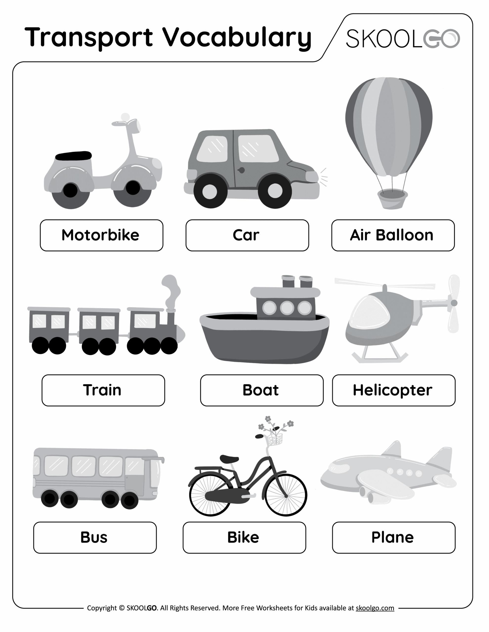 Transport Vocabulary Free Worksheet For Kids SKOOLGO