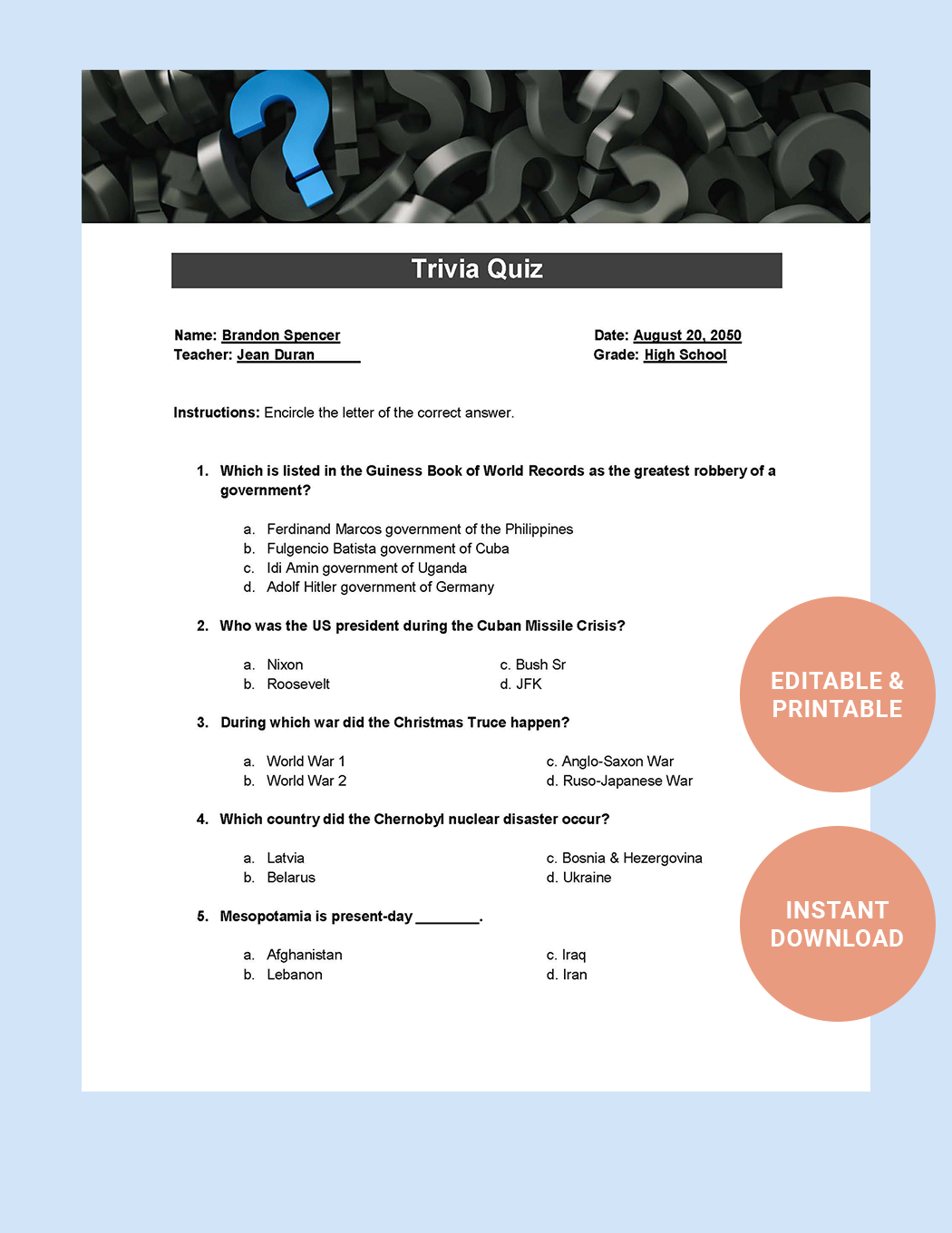 Trivia Quiz Template Download In Word Google Docs Template