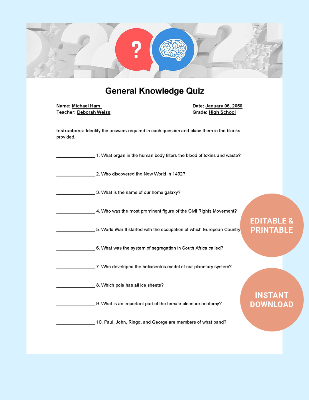 Trivia Quiz Template In Word Google Docs Download Template