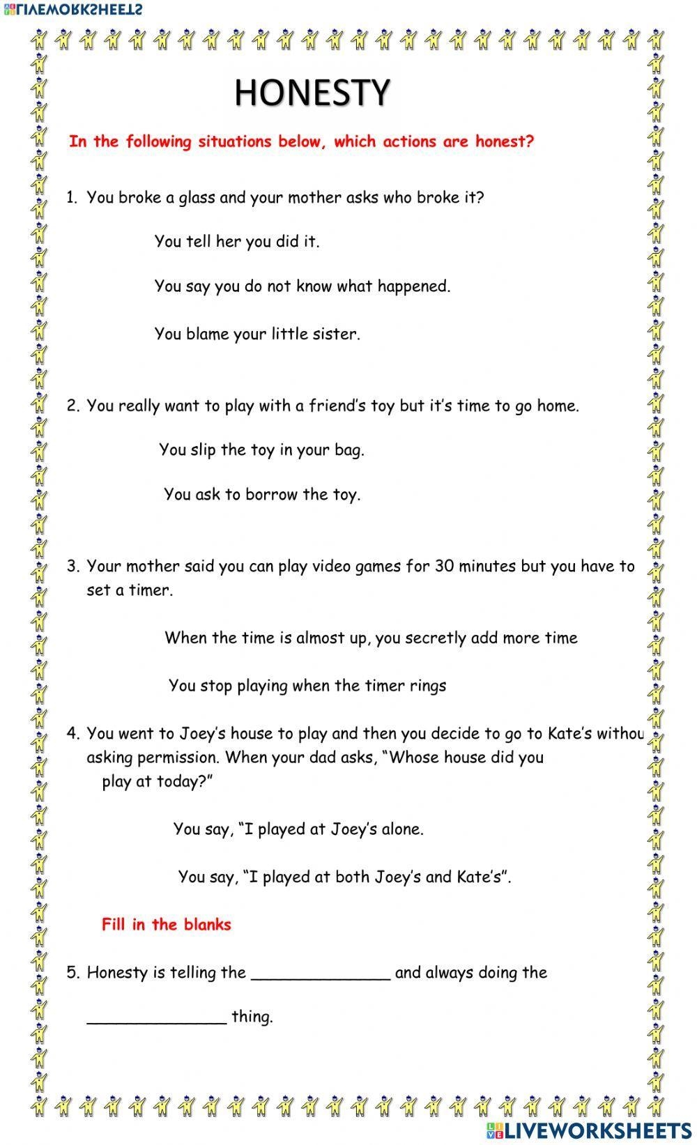 Trustworthiness Worksheet Worksheets Library