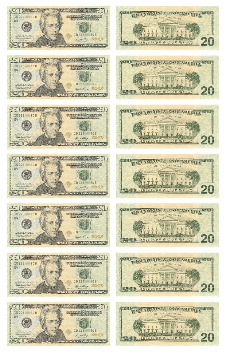 Twenty Dollar Bills Are Arranged In Rows