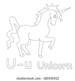u for unicorn coloring page