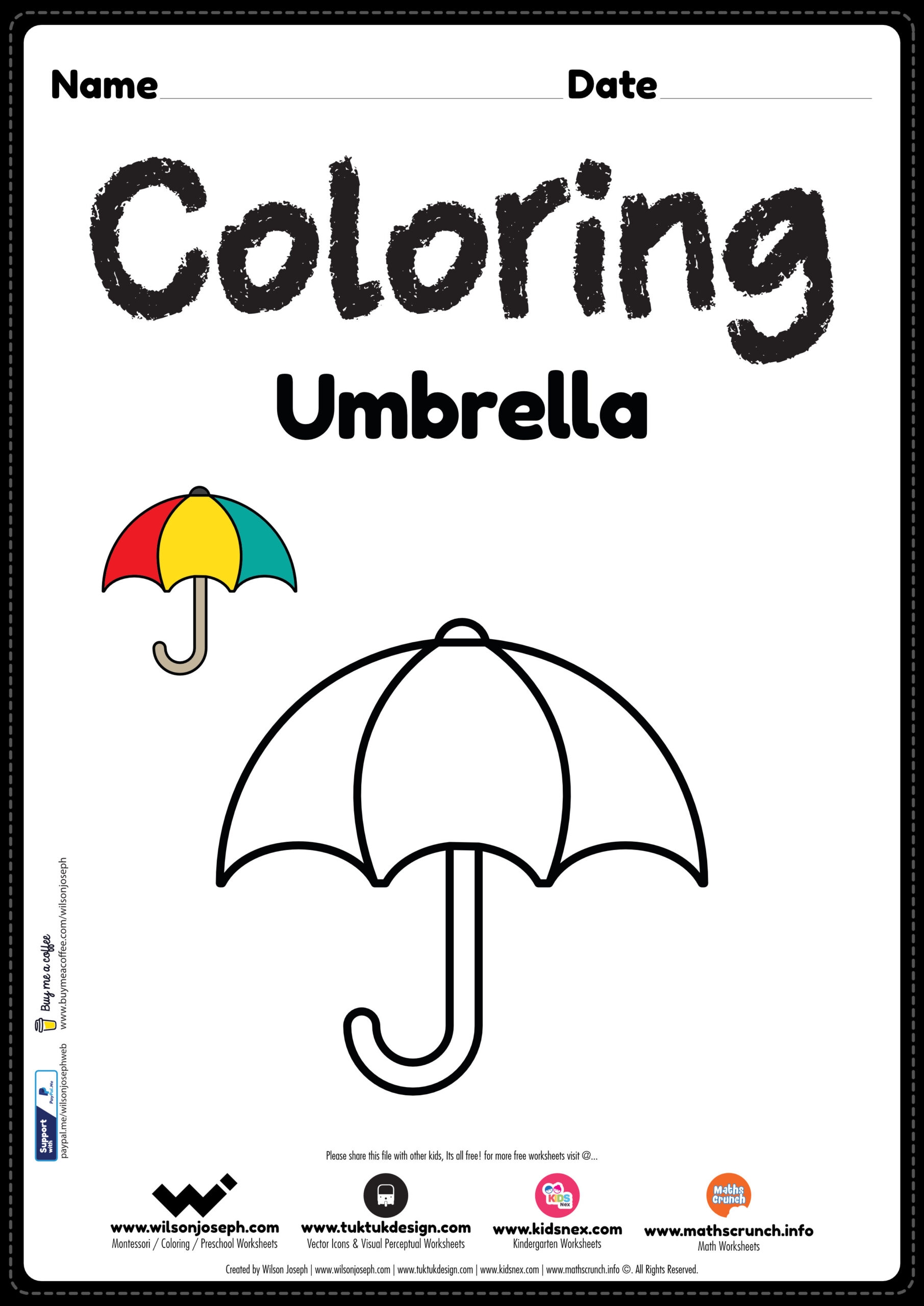 Umbrella Coloring Page Free Printable PDF For Preschool Kids