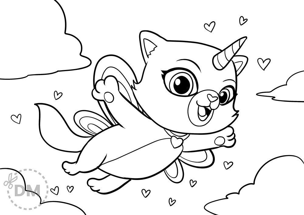 Unicorn Kitty Coloring Page Cat Rainbow Illustration Unicorn