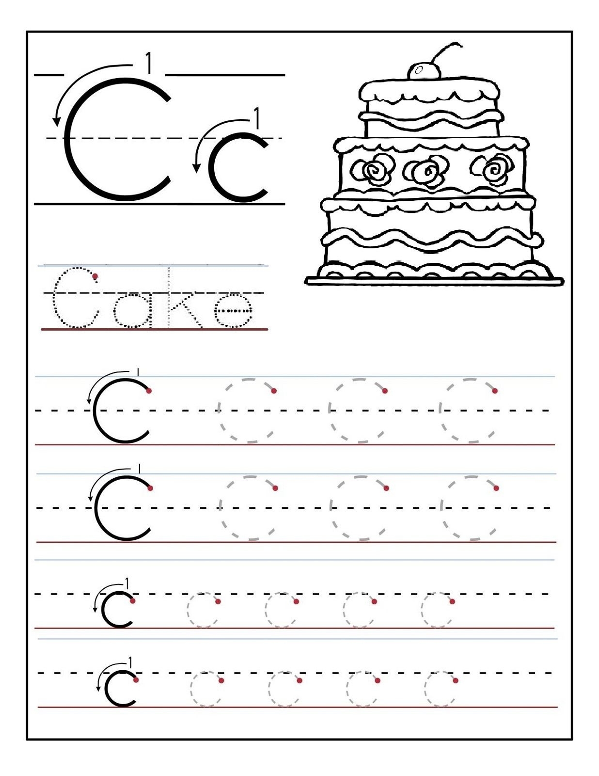 Uppercase Letter C Tracing Worksheet Doozy Moo Free Printable 