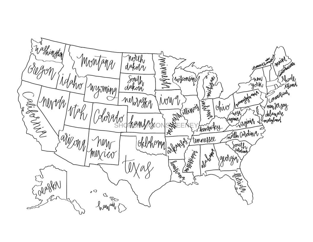 USA Color In Map Digital Download United States Map Color In Map 