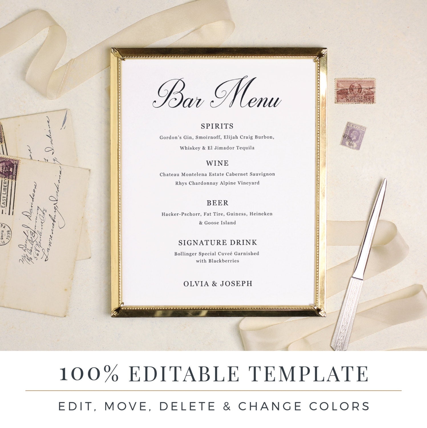 Wedding Bar Menu Template Editable Bar Menu Printable Word Throughout