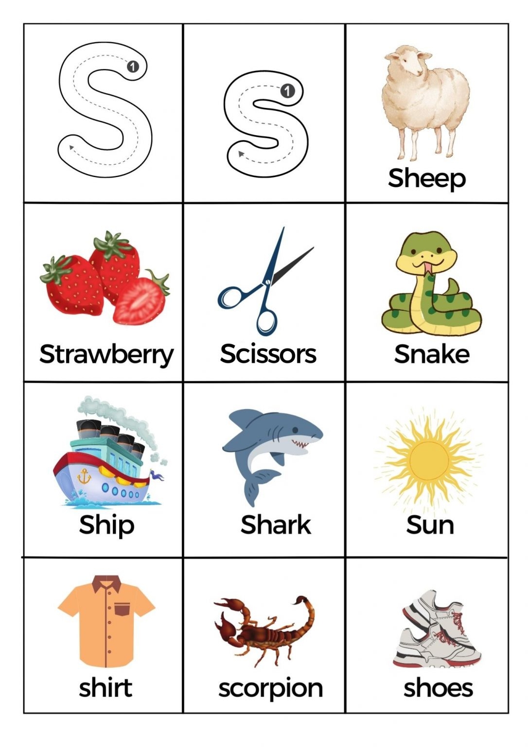 What Starts With Letter S Words Worksheets Printable PDF
