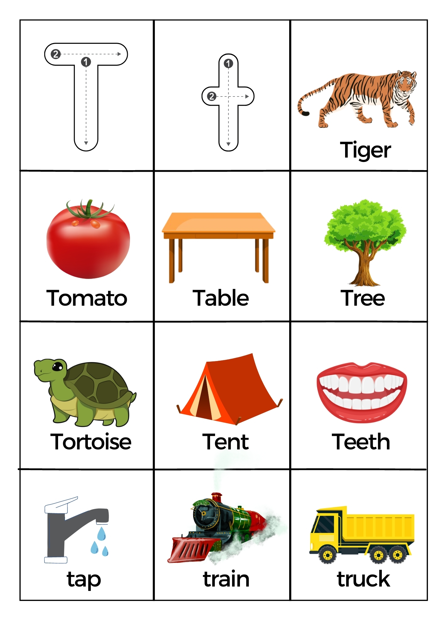 What Starts With Letter T Words Worksheets Printable PDF