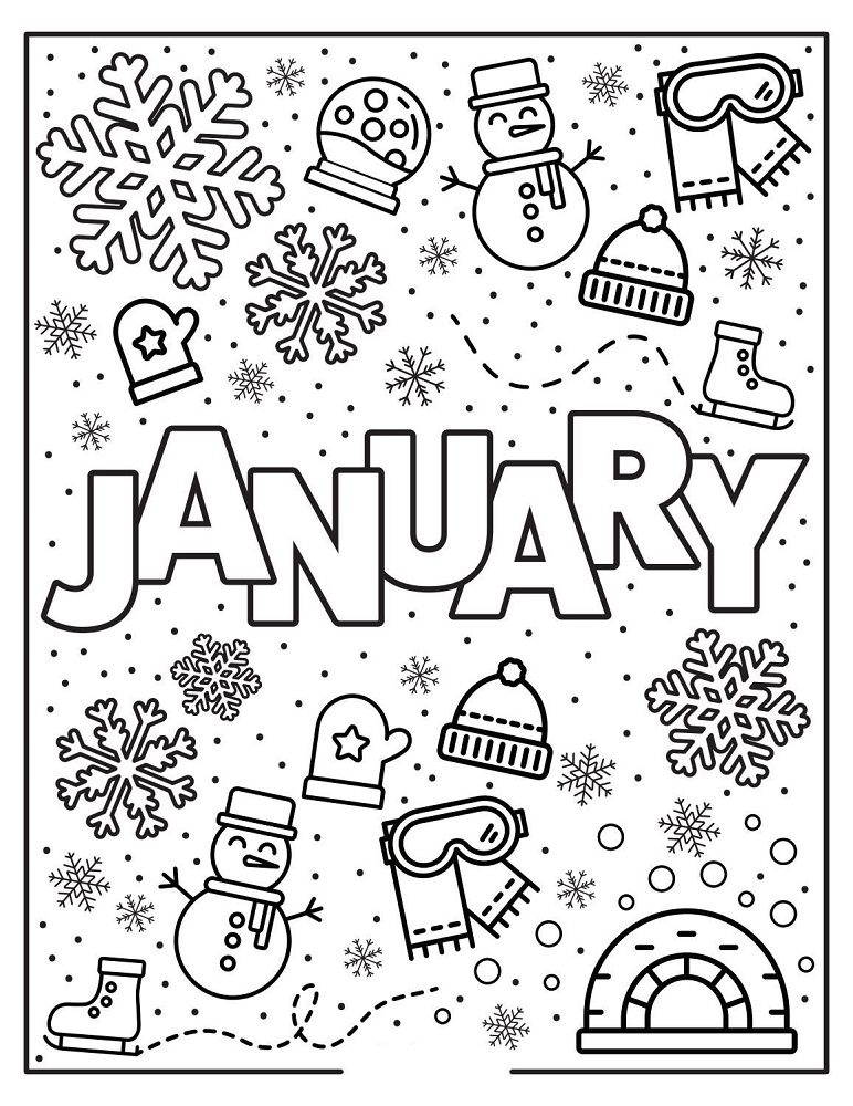 Winter Themed Coloring Pages Book For Kids 