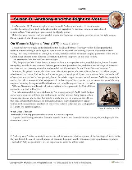 susan b anthony worksheet for kids