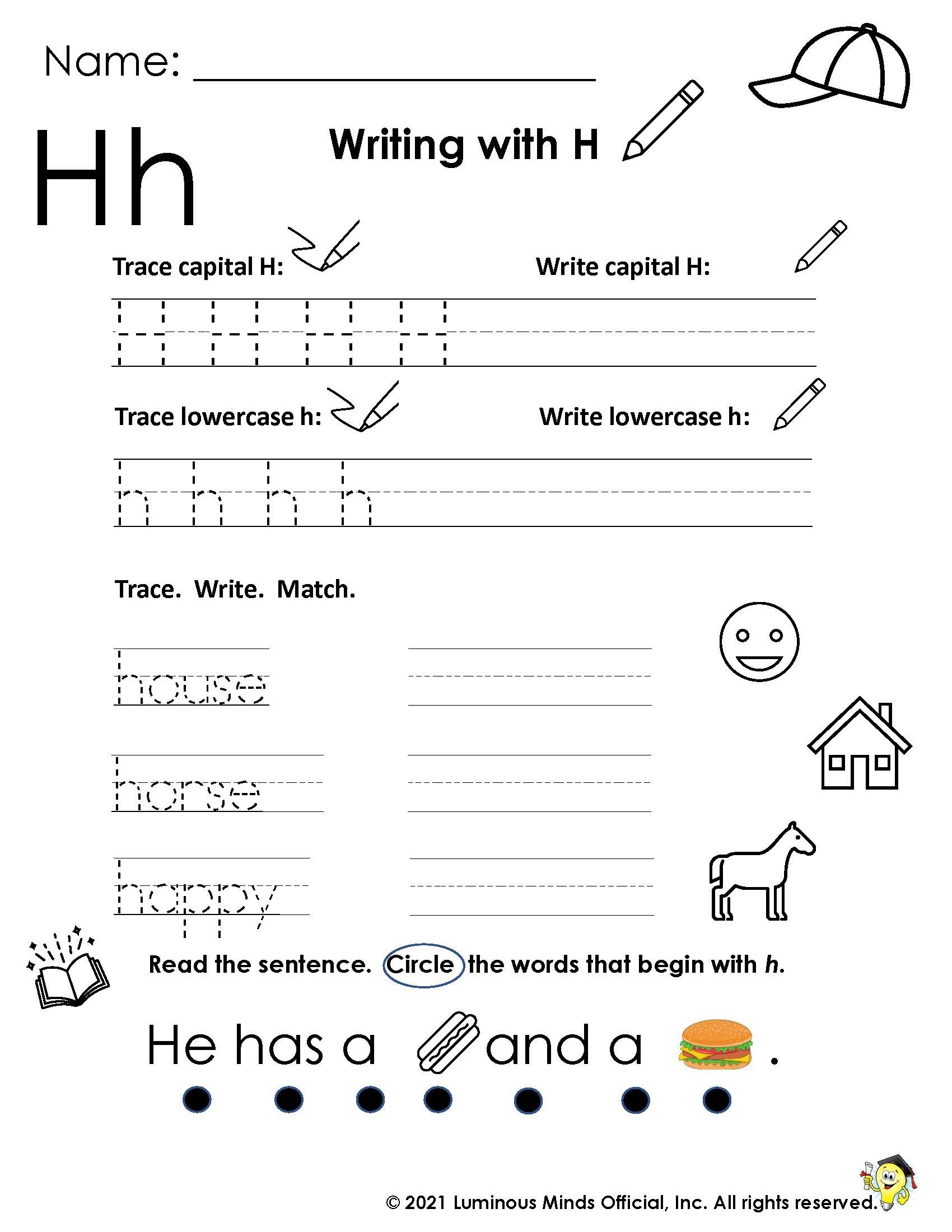 Writing With H Worksheets Library
